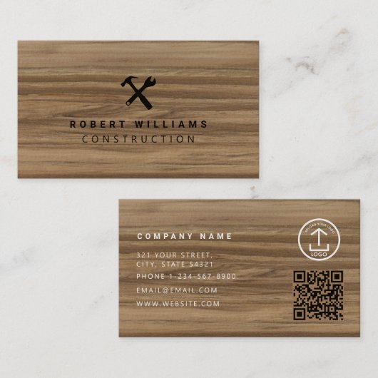 Constructie Klusjesman Gereedschap QR Code Hout Visitekaartje (Voorkant / Achterkant)