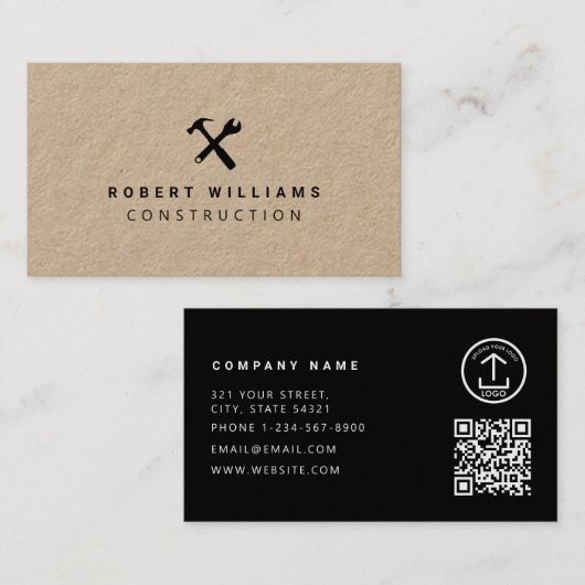 Constructie Klusjesman Gereedschap QR Code Rustiek Visitekaartje (Voorkant / Achterkant)