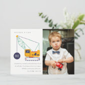 Constructie kraan voertuig foto elke leeftijd verj bedankkaart (Staand voorkant)