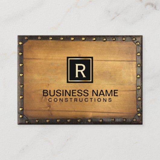 Constructie  Lederen Hout Monogram Visitekaartje (Voorkant)