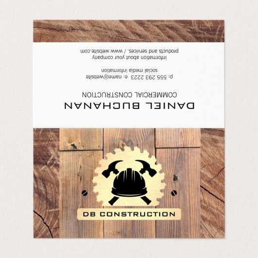 Constructie Logo | Zagen van houtmetaal Visitekaartje (Buitenkant ongevouwen)