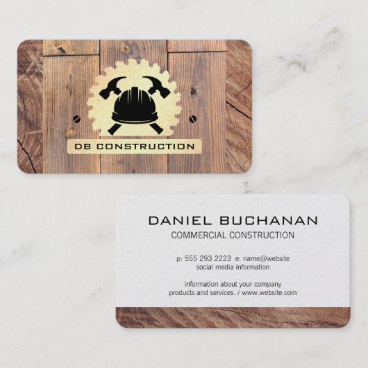 Constructie Logo | Zagen van houtmetaal Visitekaartje (Voorkant / Achterkant)