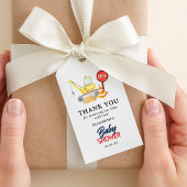 Constructie met Baby shower Cadeaulabel