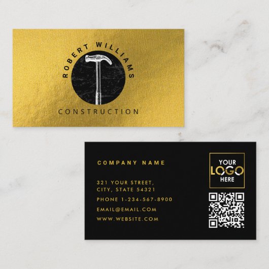 Constructie Metaal QR Code Zwart Metalliek Goud Visitekaartje (Voorkant / Achterkant)