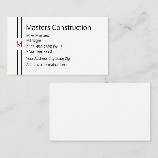 Constructie modern monogram ontwerp visitekaartje (Voorkant / Achterkant)