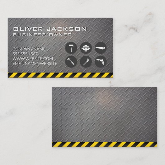 Constructie pictogrammen | Geroest metaal | Staal Visitekaartje (Voorkant / Achterkant)