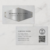Constructie QR-code Metallic Zilver Beton Visitekaartje (Voorkant / Achterkant)
