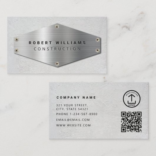 Constructie QR-code Metallic Zilver Beton Visitekaartje (Voorkant / Achterkant)