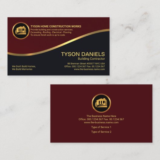 Constructie Red Grey Layer Gold Wave Builder Visitekaartje (Voorkant / Achterkant)