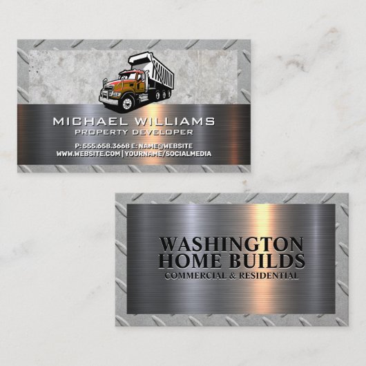 Constructie stortwagen voertuig | Metaal Beton Visitekaartje (Voorkant / Achterkant)