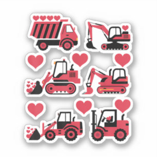 Constructie Trucks Valentijnsdag Hearts Love Sticker