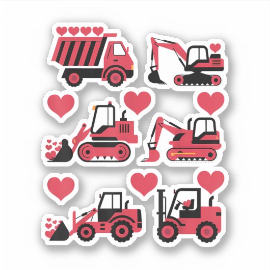 Constructie Trucks Valentijnsdag Hearts Love Sticker (Voorkant)