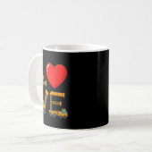 Constructie valentijnliefde gespeld met vrachtwage koffiemok (Voorkant links)