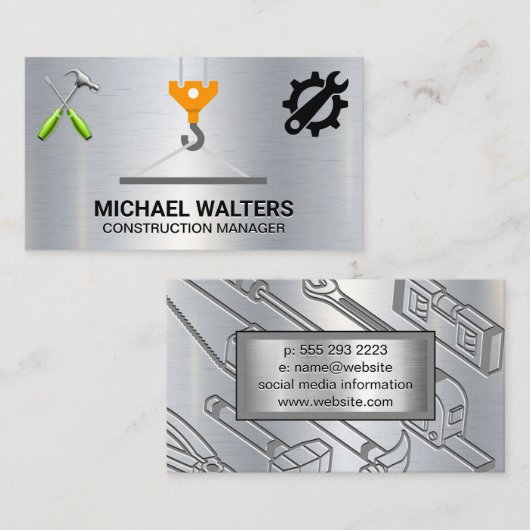 constructie van lierkraan | Bouwgereedschap Visitekaartje (Voorkant / Achterkant)