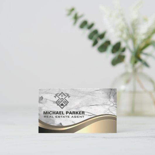 Constructie Vastgoed | Marmer Metaal Visitekaartje (Staand voorkant)