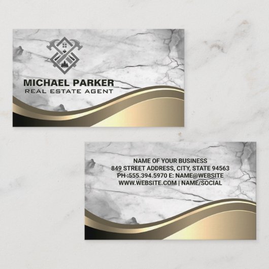 Constructie Vastgoed | Marmer Metaal Visitekaartje (Voorkant / Achterkant)