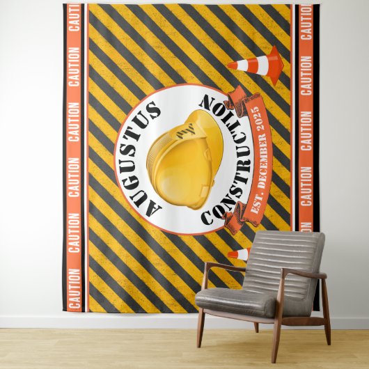 Constructie veiligheidshelm|Zwart & Geel 1e Verjaa Wandkleed (In situ)