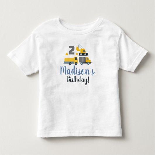 Constructie Verjaardag Twee Voertuig Feest Naam  Kinder Shirts (Voorkant)