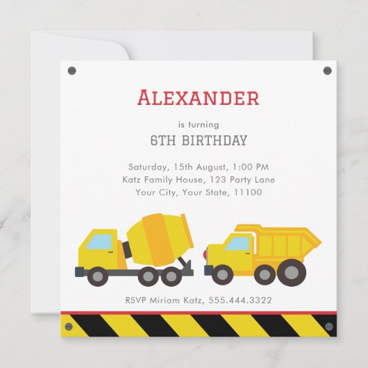 CONSTRUCTIE verjaardagsuitnodiging Aankondiging (Voorkant)