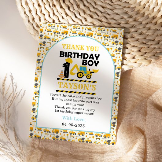 Constructie vrachtwagen 1e verjaardag | Kinderfees Bedankkaart