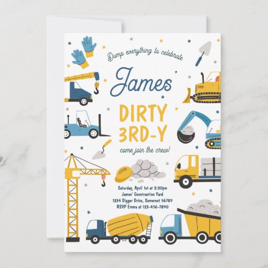 Constructie Vuile 3e-y Dump Truck 3e verjaardag Kaart (Voorkant)