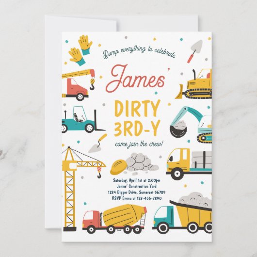 Constructie Vuile 3e-y Dump Truck 3e verjaardag Kaart (Voorkant)