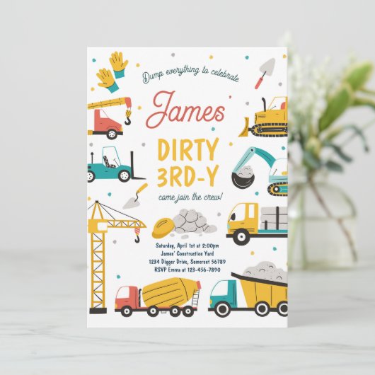 Constructie Vuile 3e-y Dump Truck 3e verjaardag Kaart (Staand voorkant)