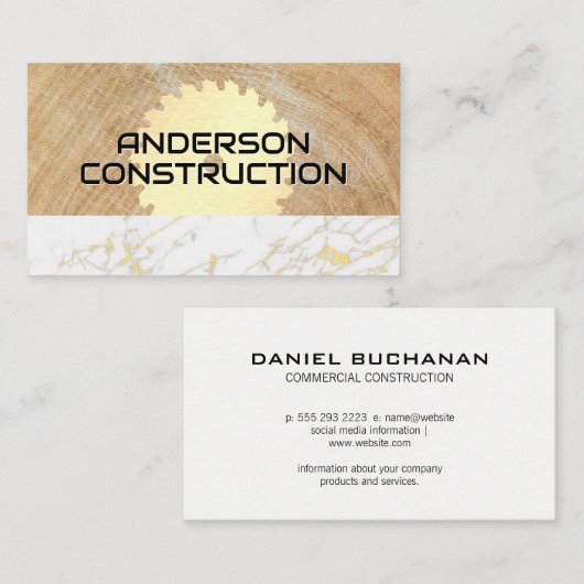 Constructie | Zaag Hout Marmer Visitekaartje (Voorkant / Achterkant)