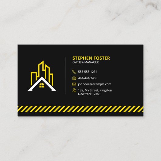 Constructiecontractor Bouwer verbouwing Zwart Visitekaartje (Voorkant)