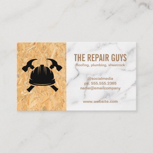 Constructiehard Pet | Hamers | Hout | Marmer Visitekaartje (Voorkant)