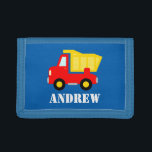 Constructieketen Waalse truck for boys Drievoud Portemonnee<br><div class="desc">Kids construction vehicle dumptruck Waalse et for boys. Personalizable name. Cute Birthday or Christmas gift idea for children Personalized present with name or monogram initials. Toy dump truck vector art.</div>