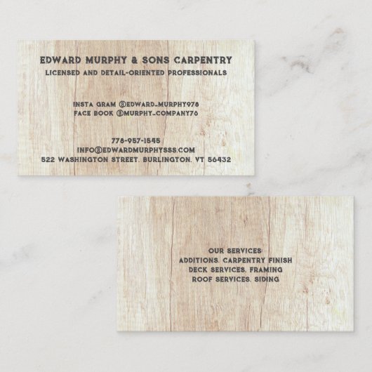 Constructies Carpentry Visitekaartje (Voorkant / Achterkant)