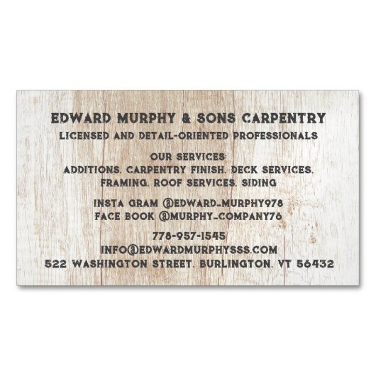 Constructies timmerwerk magnetisch visitekaartje (Voorkant)