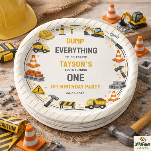 Construction 1ST Birthday | Builder Truck Party Papieren Bordje