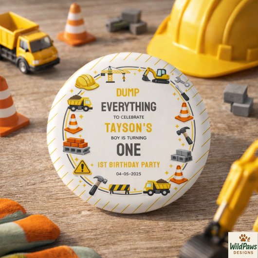 Construction 1ST Birthday | Builder Truck Party Ronde Button 3,2 Cm