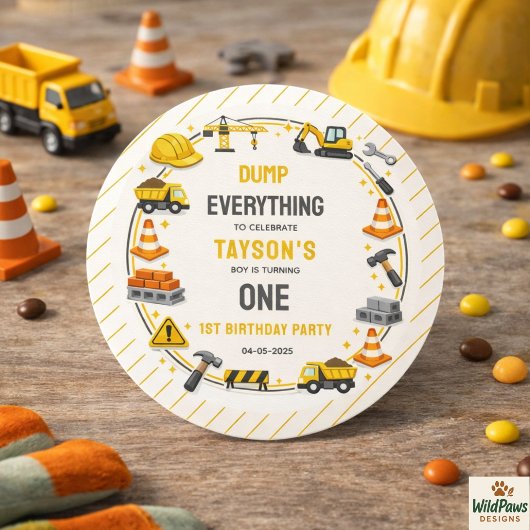 Construction 1ST Birthday | Builder Truck Party Ronde Sticker