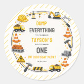 Construction 1ST Birthday | Builder Truck Party Ronde Sticker (Voorkant)