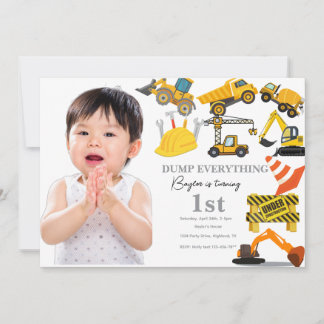 Construction 1st Birthday Invitation | Truck Kaart