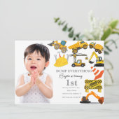Construction 1st Birthday Invitation | Truck Kaart (Staand voorkant)