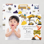 Construction 1st Birthday Invitation | Truck Kaart (Voorkant / Achterkant)