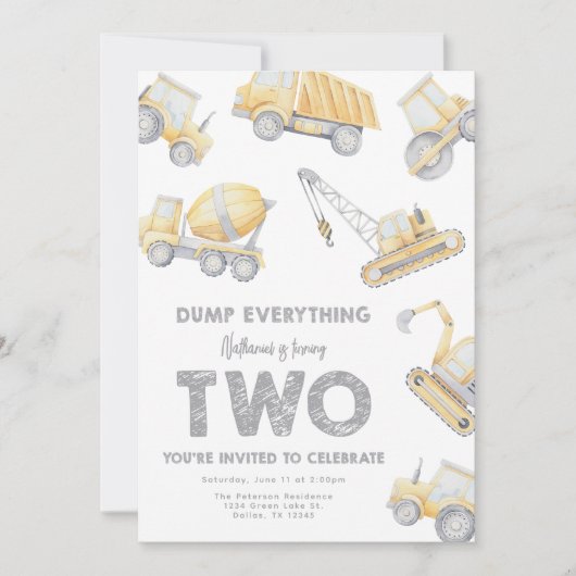 Construction 2nd Birthday Party Kaart (Voorkant)