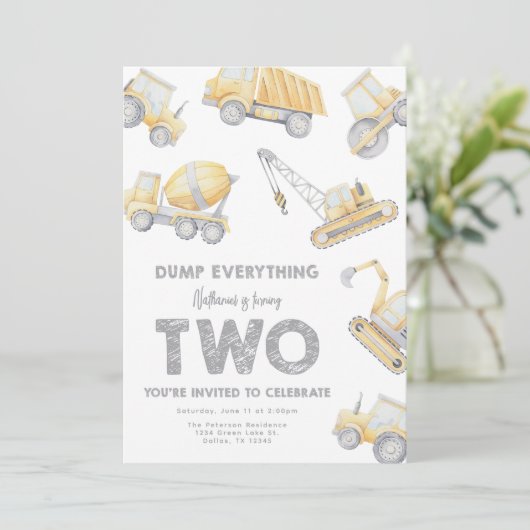 Construction 2nd Birthday Party Kaart (Staand voorkant)