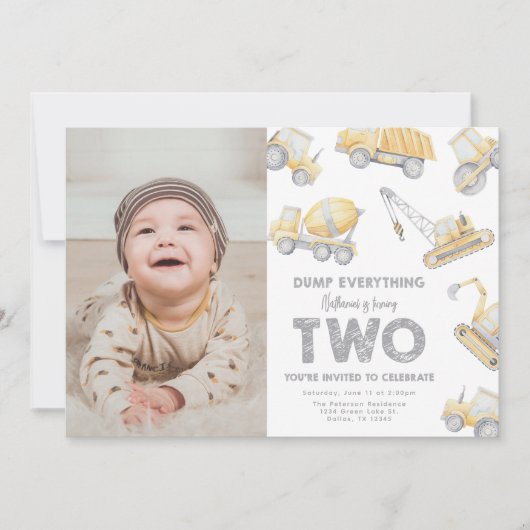 Construction 2nd TWO Birthday Party Kaart (Voorkant)