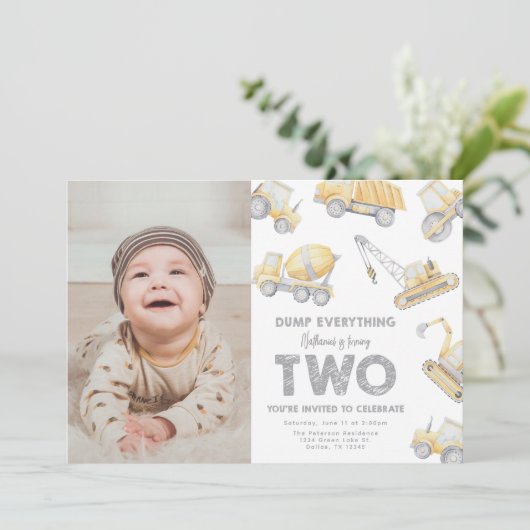 Construction 2nd TWO Birthday Party Kaart (Staand voorkant)