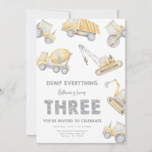 Construction 3rd Birthday Party Kaart (Voorkant)