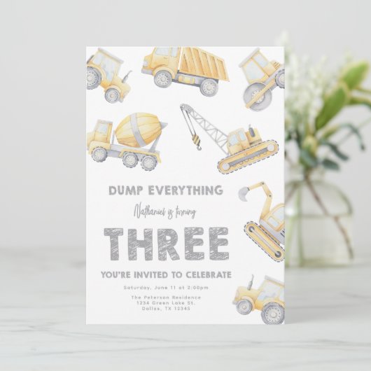 Construction 3rd Birthday Party Kaart (Staand voorkant)