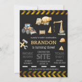 Construction 3rd Boys Birthday Party Invitation Kaart (Voorkant)