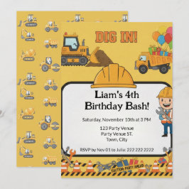 Construction 4th Birthday Invitation | Boy Truck  Kaart