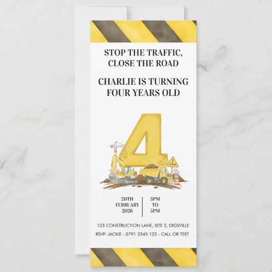 Construction 4th Birthday Invitation Kaart (Voorkant)