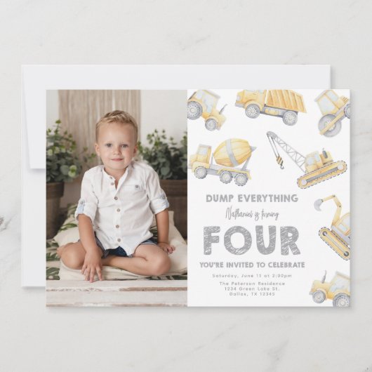 Construction 4th FOUR Birthday Party Kaart (Voorkant)